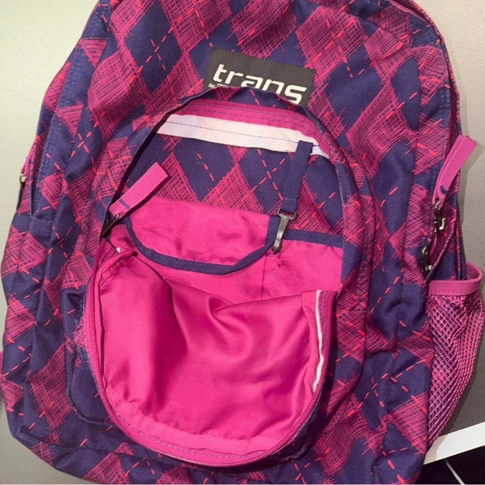 Trans by Jansport Backpack Purple‎ Blue Pink Girls Diamond Pattern Zip Pockets